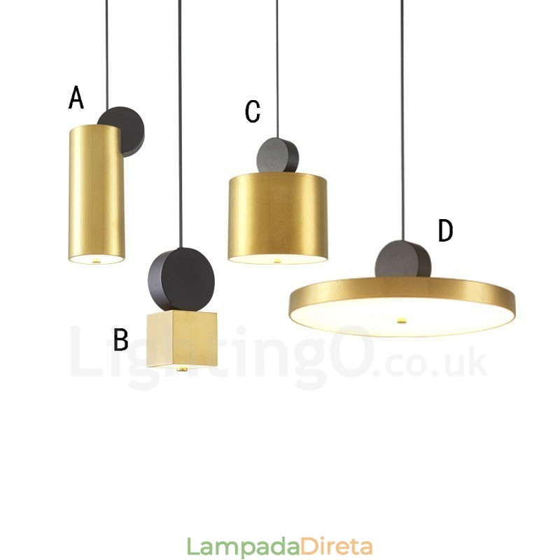 4 estilos de luz pendente pós-moderna dourada e preta
