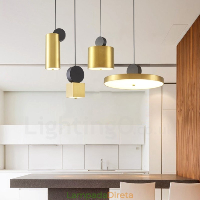 4 estilos de luz pendente pós-moderna dourada e preta