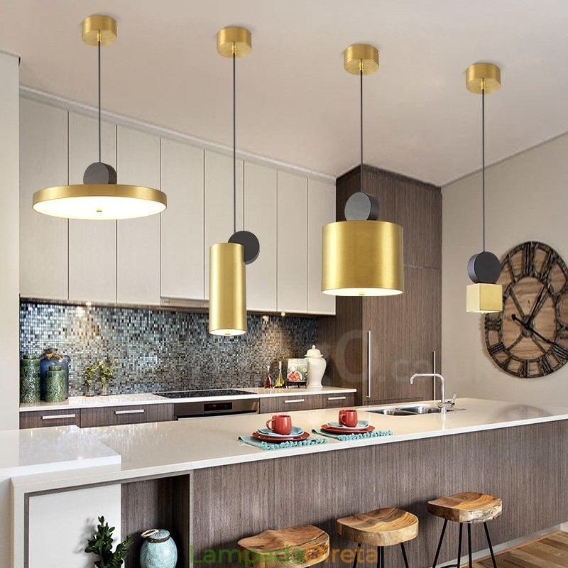 4 estilos de luz pendente pós-moderna dourada e preta