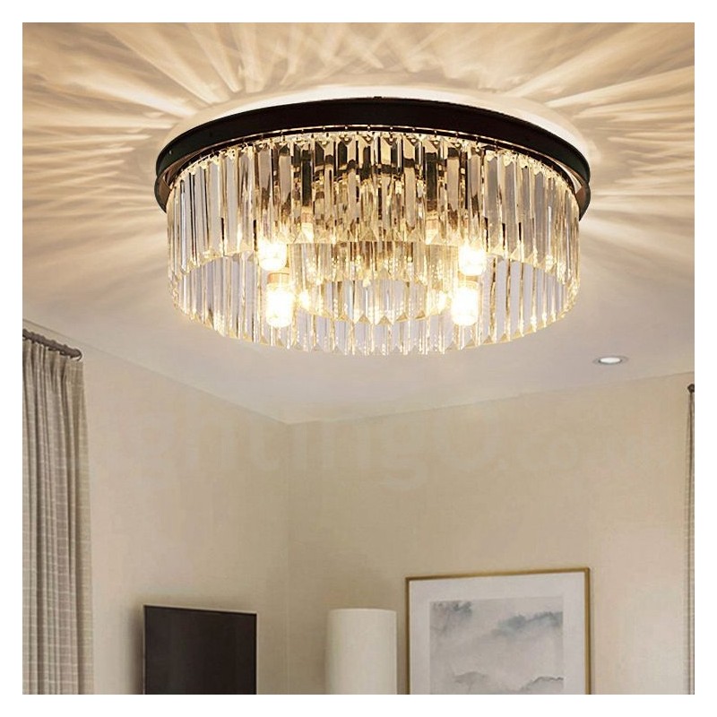 Pós-moderno Luxo Redondo K9 Cristal Montagem Embutida Teto Luz Exposição Hall