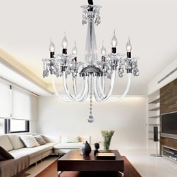 Lustre de Cristal Elegante com 6 Luzes em Bulbo de Vela