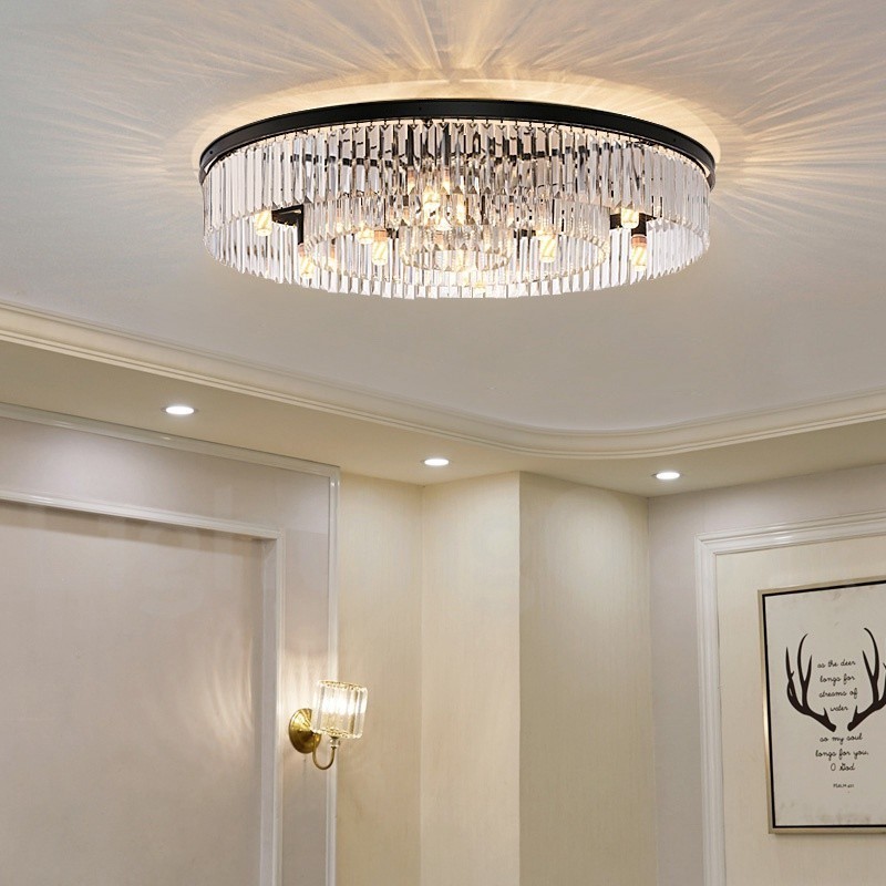 Pós-moderno Luxo Redondo K9 Cristal Montagem Embutida Teto Luz Exposição Hall