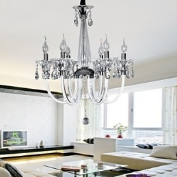 Lustre de Cristal Elegante com 6 Luzes em Bulbo de Vela