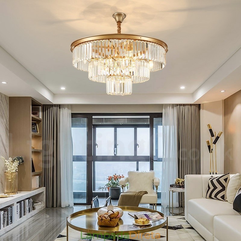Pós-moderno Luxo Redondo K9 Cristal Pingente Lustre Luzes Salão de Exposição