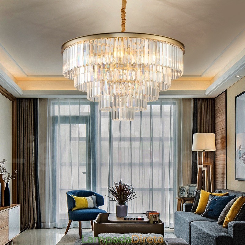 Pós-moderno Luxo Redondo K9 Cristal Pingente Lustre Luzes Salão de Exposição