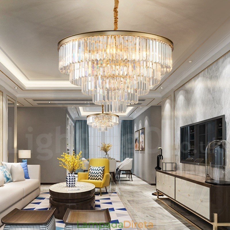 Pós-moderno Luxo Redondo K9 Cristal Pingente Lustre Luzes Salão de Exposição