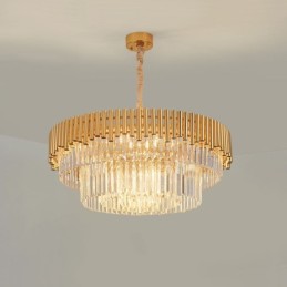 Pós-moderno Ouro Luxo Redondo K9 Cristal Pingente Lustre Luzes Salão de Exposição