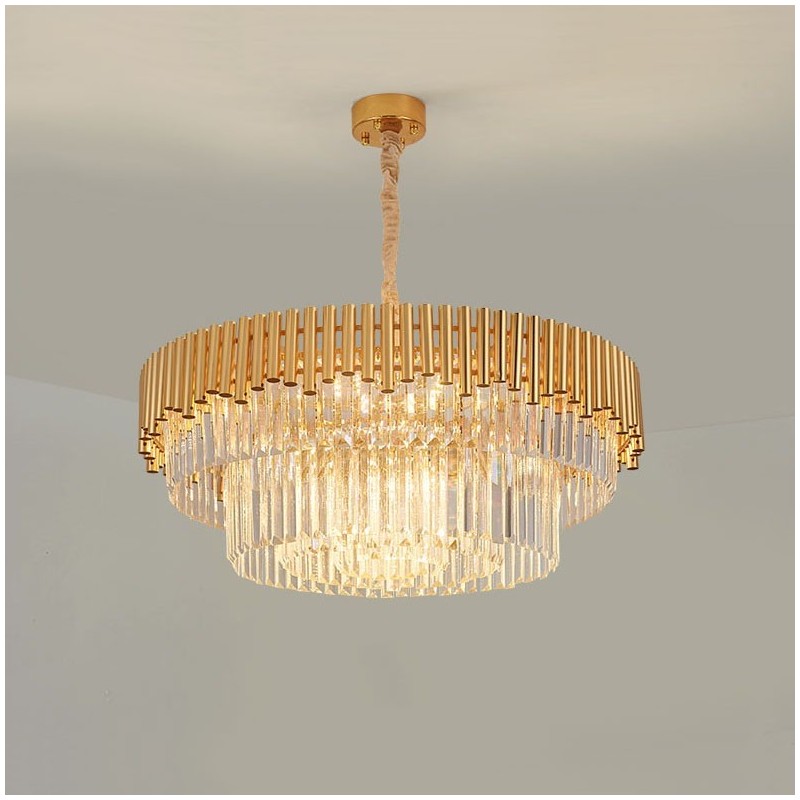 Pós-moderno Ouro Luxo Redondo K9 Cristal Pingente Lustre Luzes Salão de Exposição