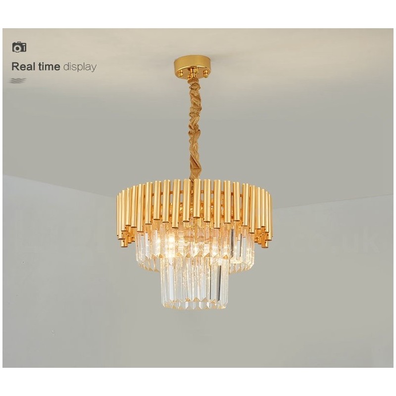 Pós-moderno Ouro Luxo Redondo K9 Cristal Pingente Lustre Luzes Salão de Exposição
