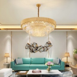 Pós-moderno Ouro Luxo Redondo K9 Cristal Pingente Lustre Luzes Salão de Exposição