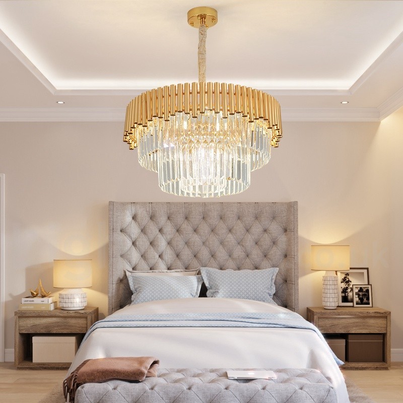 Pós-moderno Ouro Luxo Redondo K9 Cristal Pingente Lustre Luzes Salão de Exposição