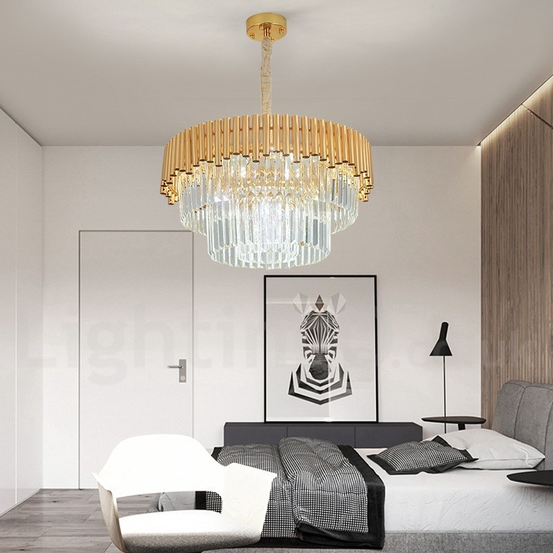 Pós-moderno Ouro Luxo Redondo K9 Cristal Pingente Lustre Luzes Salão de Exposição
