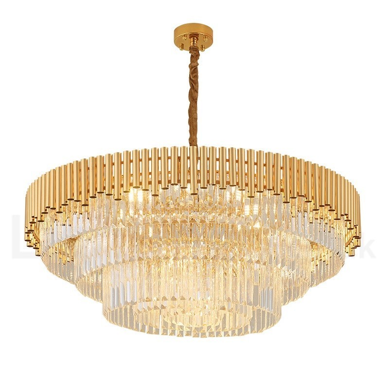 Pós-moderno Ouro Luxo Redondo K9 Cristal Pingente Lustre Luzes Salão de Exposição