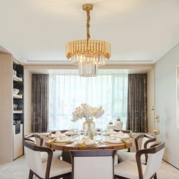Pós-moderno Ouro Luxo Redondo K9 Cristal Pingente Lustre Luzes Salão de Exposição