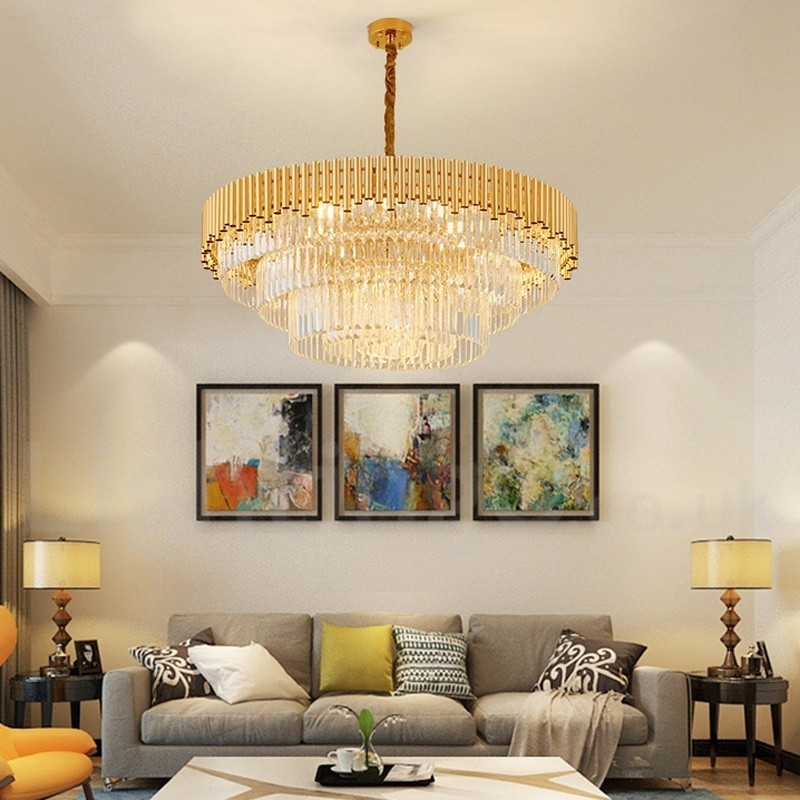 Pós-moderno Ouro Luxo Redondo K9 Cristal Pingente Lustre Luzes Salão de Exposição