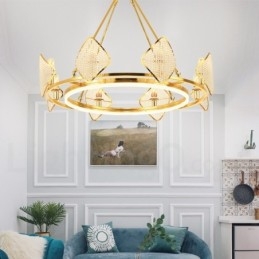 Lustre de cristal K9 redondo de luxo pós-moderno dourado com abajur de acrílico para salão de exposições