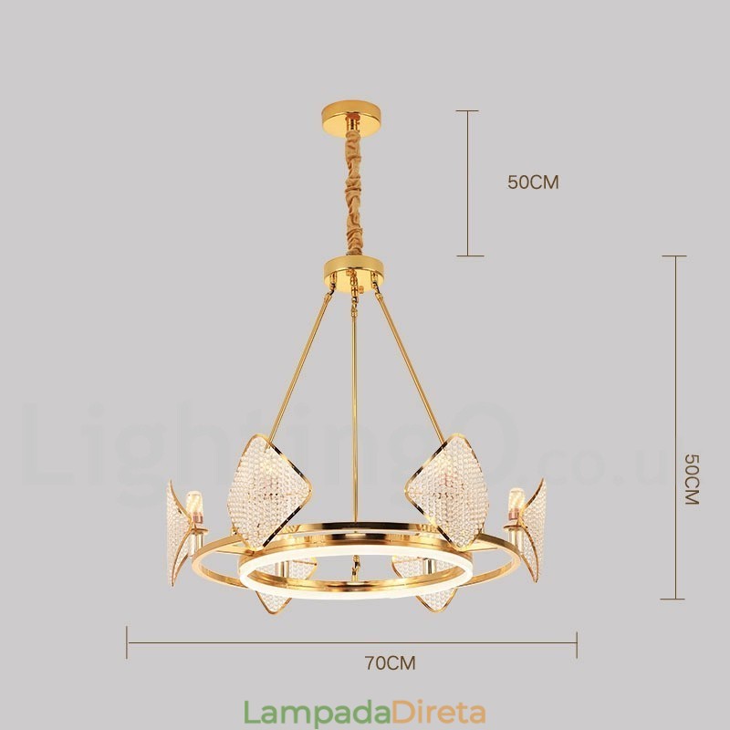 Lustre de cristal K9 redondo de luxo pós-moderno dourado com abajur de acrílico para salão de exposições