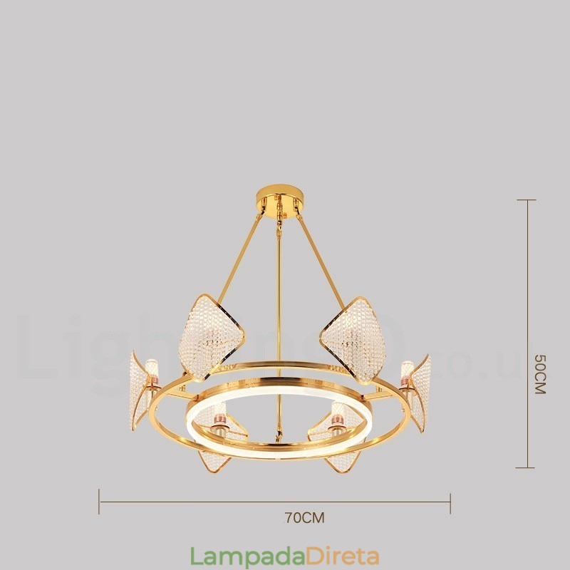 Lustre de cristal K9 redondo de luxo pós-moderno dourado com abajur de acrílico para salão de exposições