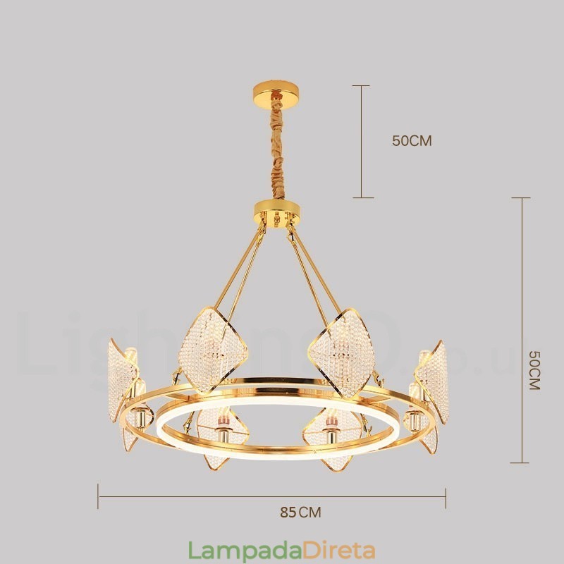 Lustre de cristal K9 redondo de luxo pós-moderno dourado com abajur de acrílico para salão de exposições