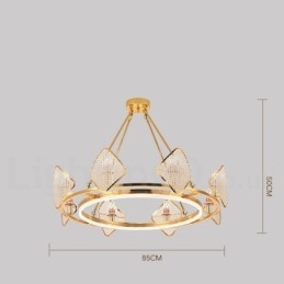Lustre de cristal K9 redondo de luxo pós-moderno dourado com abajur de acrílico para salão de exposições