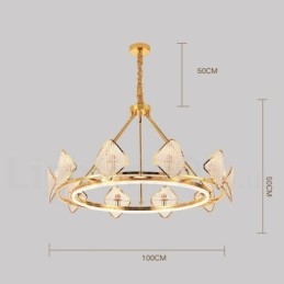 Lustre de cristal K9 redondo de luxo pós-moderno dourado com abajur de acrílico para salão de exposições