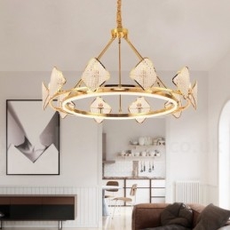 Lustre de cristal K9 redondo de luxo pós-moderno dourado com abajur de acrílico para salão de exposições