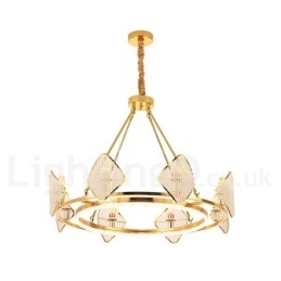 Lustre de cristal K9 redondo de luxo pós-moderno dourado com abajur de acrílico para salão de exposições