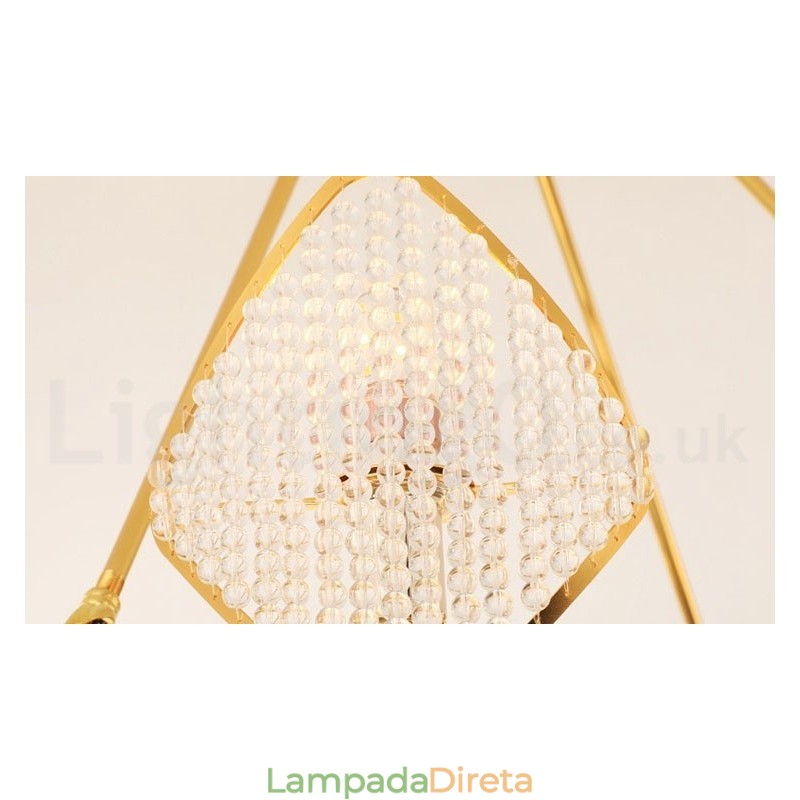 Lustre de cristal K9 redondo de luxo pós-moderno dourado com abajur de acrílico para salão de exposições