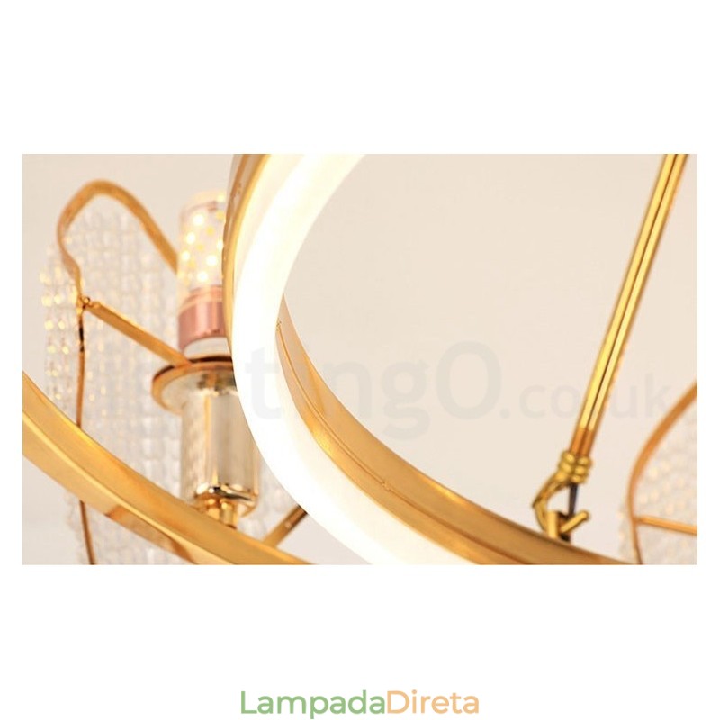 Lustre de cristal K9 redondo de luxo pós-moderno dourado com abajur de acrílico para salão de exposições