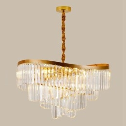 Lustre de pingente de cristal K9 redondo de luxo pós-moderno dourado para salão de exposições