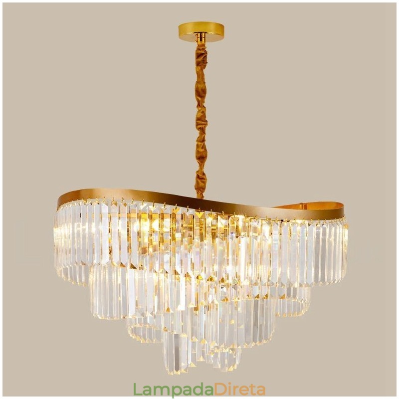Lustre de pingente de cristal K9 redondo de luxo pós-moderno dourado para salão de exposições