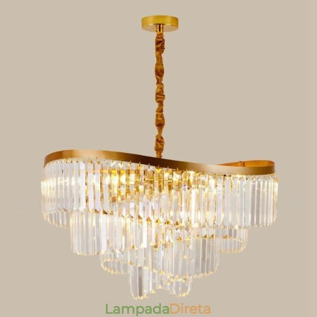 Lustre de pingente de cristal K9 redondo de luxo pós-moderno dourado para salão de exposições Lustre de pingente de cristal K9 redondo de luxo pós-moderno dourado para salão de exposições
