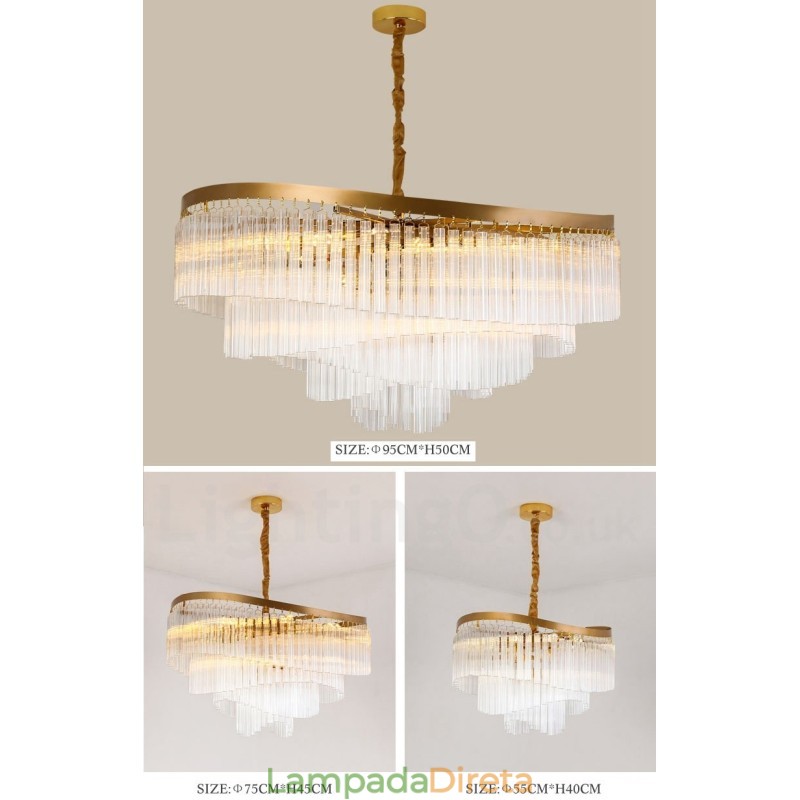 Lustre de pingente de cristal K9 redondo de luxo pós-moderno dourado para salão de exposições
