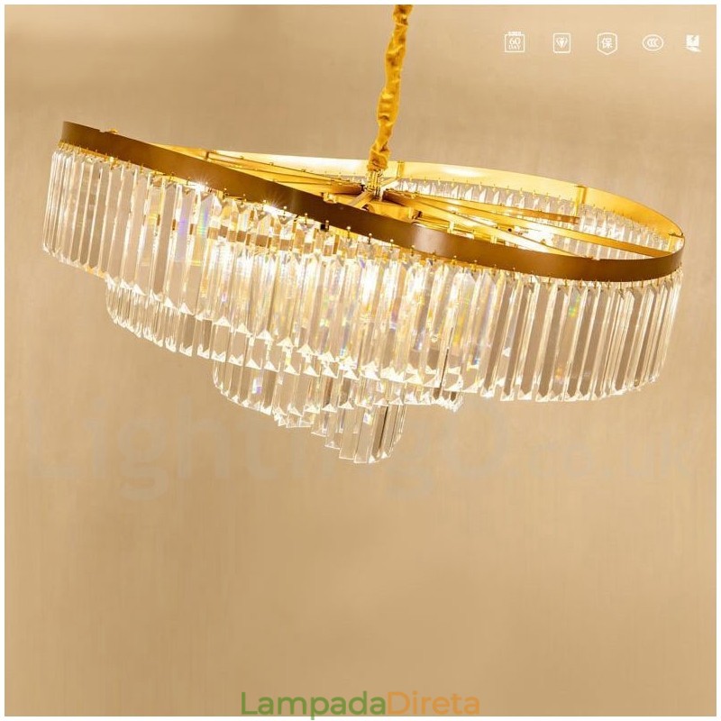 Lustre de pingente de cristal K9 redondo de luxo pós-moderno dourado para salão de exposições