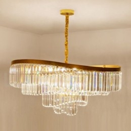 Lustre de pingente de cristal K9 redondo de luxo pós-moderno dourado para salão de exposições
