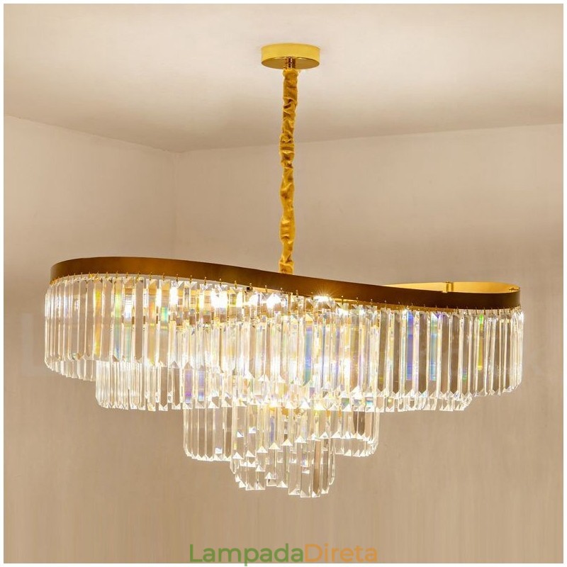 Lustre de pingente de cristal K9 redondo de luxo pós-moderno dourado para salão de exposições