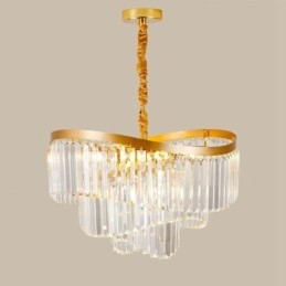 Lustre de pingente de cristal K9 redondo de luxo pós-moderno dourado para salão de exposições