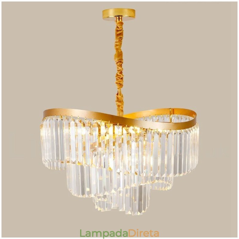 Lustre de pingente de cristal K9 redondo de luxo pós-moderno dourado para salão de exposições