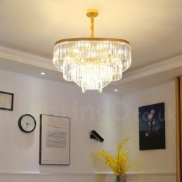 Lustre de pingente de cristal K9 redondo de luxo pós-moderno dourado para salão de exposições