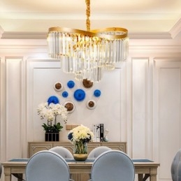Lustre de pingente de cristal K9 redondo de luxo pós-moderno dourado para salão de exposições
