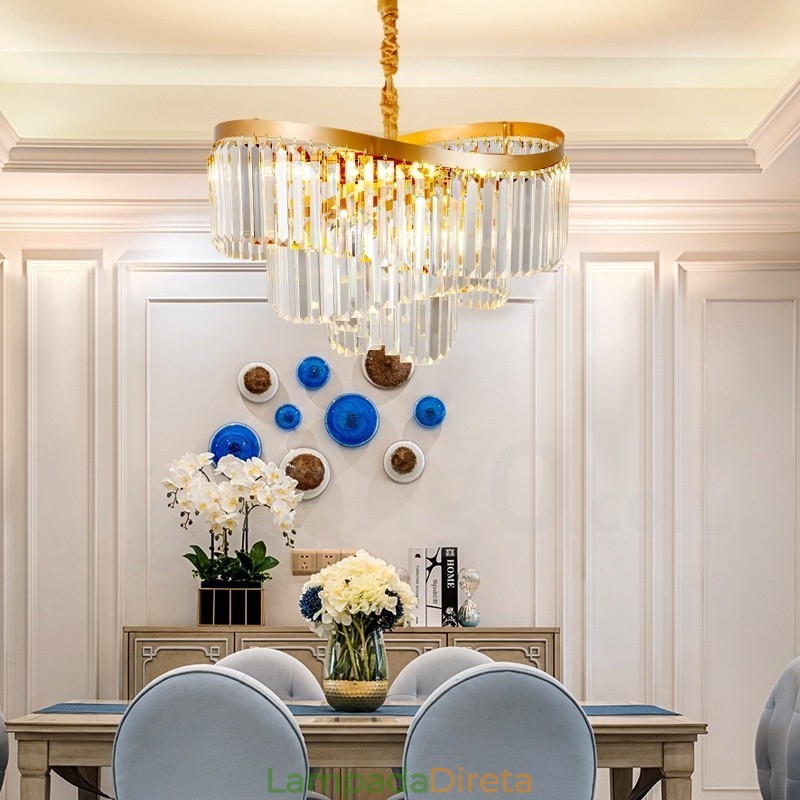 Lustre de pingente de cristal K9 redondo de luxo pós-moderno dourado para salão de exposições