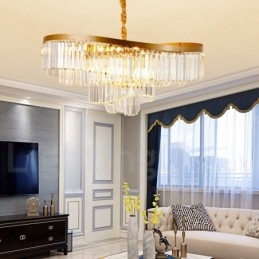 Lustre de pingente de cristal K9 redondo de luxo pós-moderno dourado para salão de exposições