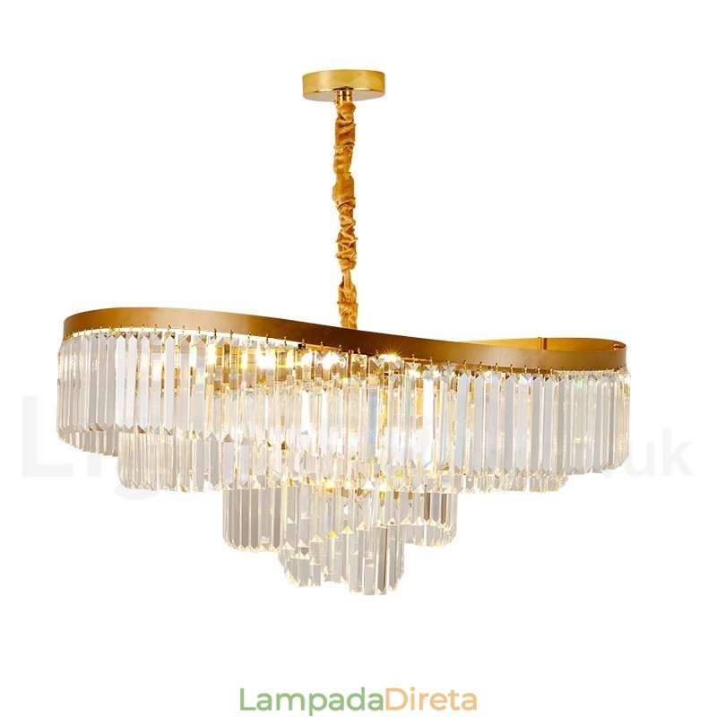 Lustre de pingente de cristal K9 redondo de luxo pós-moderno dourado para salão de exposições