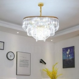 Lustre de pingente de cristal K9 redondo de luxo pós-moderno dourado para salão de exposições