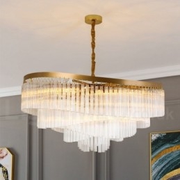 Lustre de pingente de cristal K9 redondo de luxo pós-moderno dourado para salão de exposições