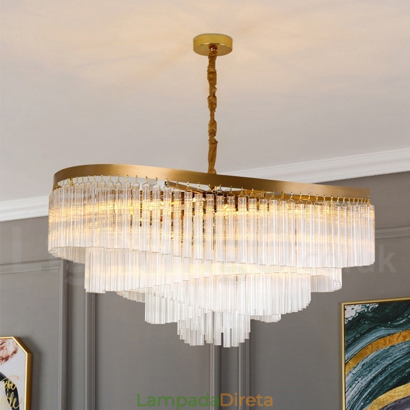 Lustre de pingente de cristal K9 redondo de luxo pós-moderno dourado para salão de exposições