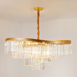 Lustre de pingente de cristal K9 redondo de luxo pós-moderno dourado para salão de exposições