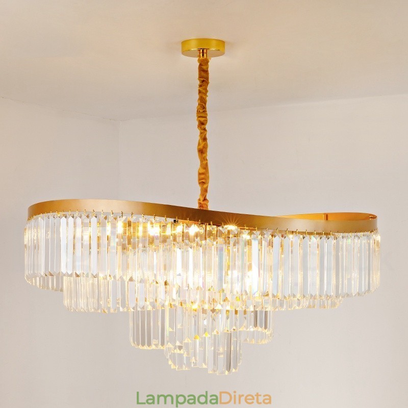 Lustre de pingente de cristal K9 redondo de luxo pós-moderno dourado para salão de exposições