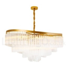 Lustre de pingente de cristal K9 redondo de luxo pós-moderno dourado para salão de exposições