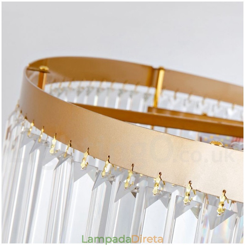 Lustre de pingente de cristal K9 redondo de luxo pós-moderno dourado para salão de exposições